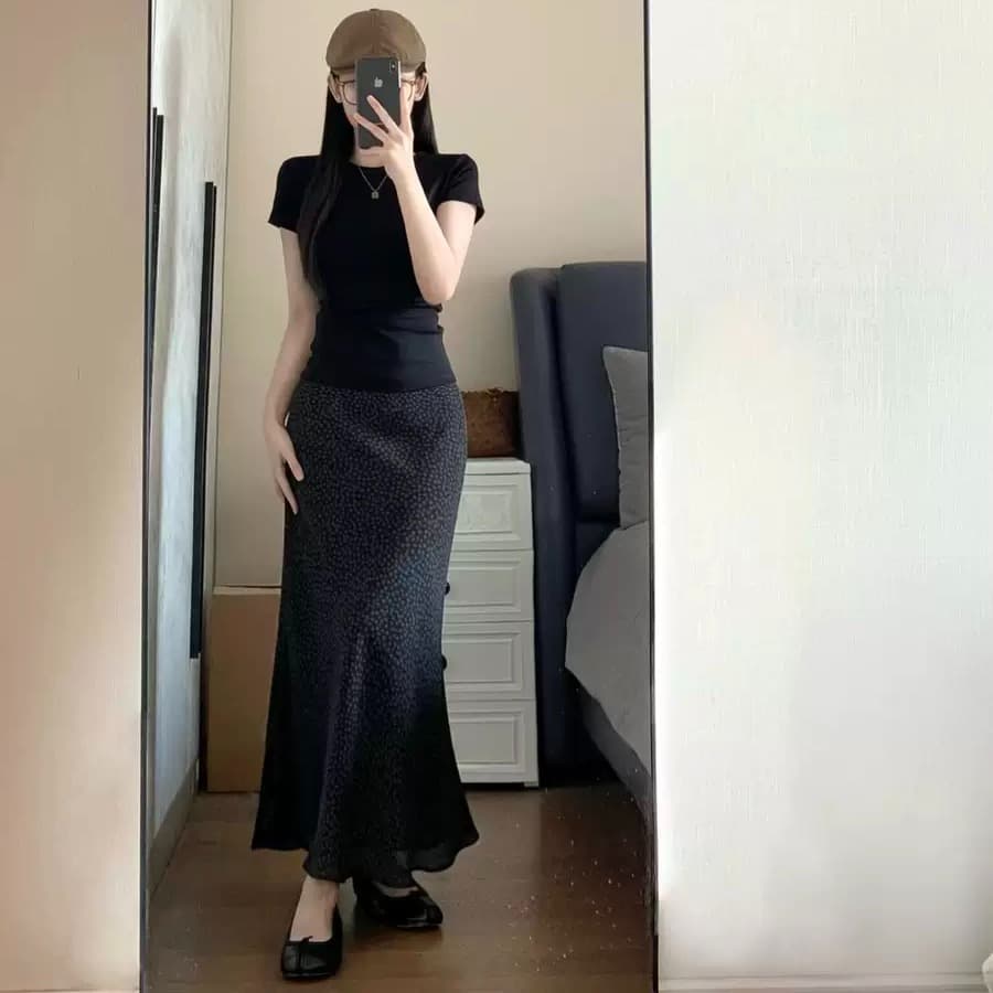 placeorder 레트로 디자인 센스 도트 무늬 인어 꼬리 반신 스커트 여성 봄 여름 하이웨이스트 슬림해 보이는 다용도 길다 치마 이미지 5