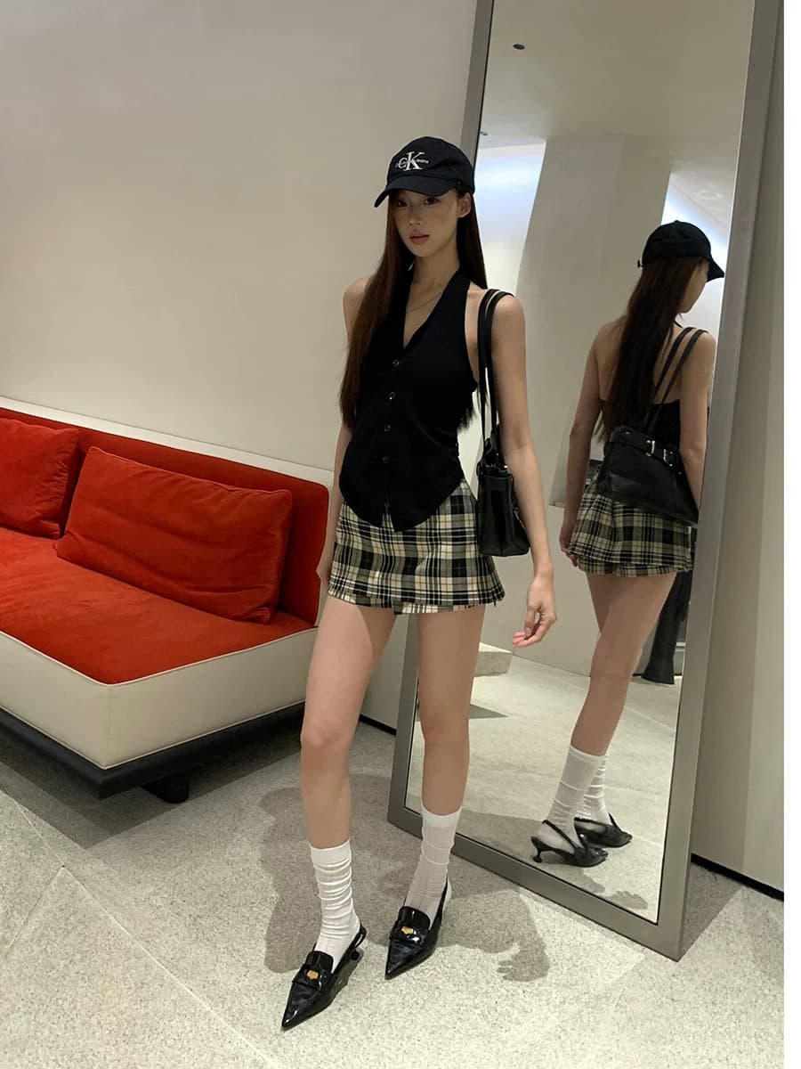 레드 맨 파빌리온 캐미솔 2026 새로운 여름 외출용 아름다움 뒤로 검정색 레이스 쇼트 스타일 민소매 행침 목 맨위 여성 상세 이미지 1