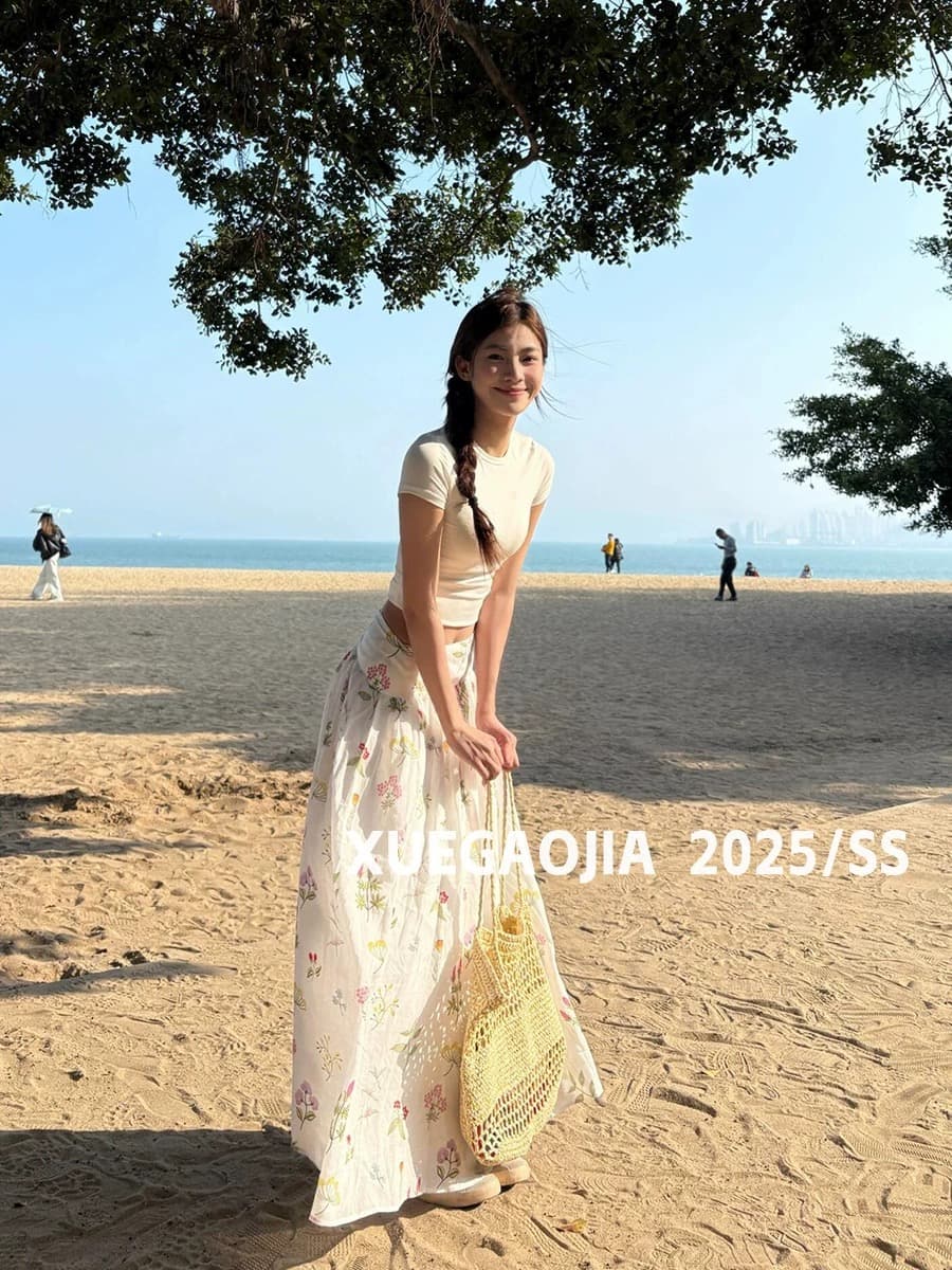 creambaby studio 소문 꽃 편지 분위기 센스 화이트 꽃무늬 반신 스커트 여성 여름 2026 새로운 상세 이미지 4
