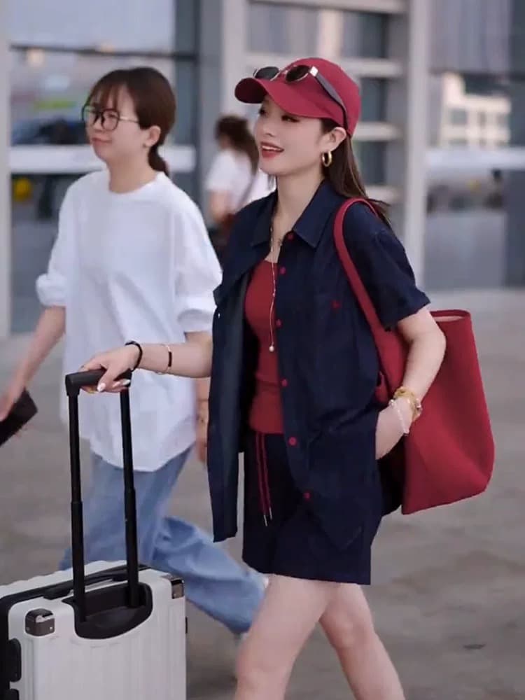 패션 레트로 데님 셔츠 반바지 세트 여성 2026 여름 새로운 작은 키 캐주얼 투피스 슈트 상세 이미지 2