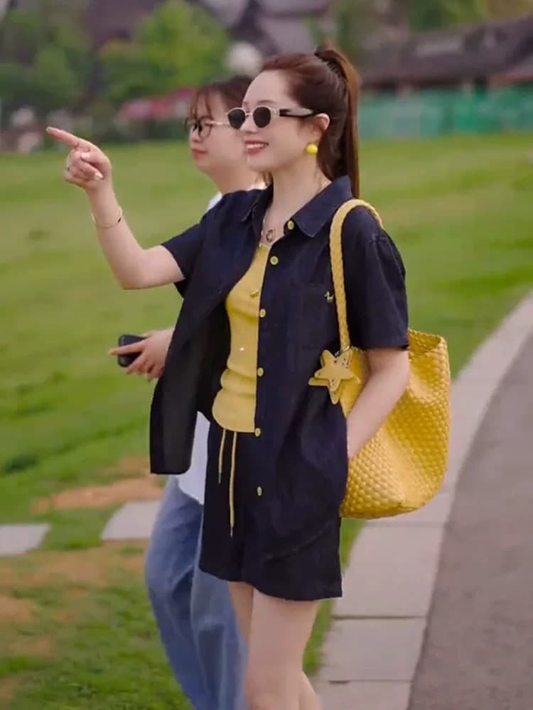 패션 레트로 데님 셔츠 반바지 세트 여성 2026 여름 새로운 작은 키 캐주얼 투피스 슈트 상세 이미지 4