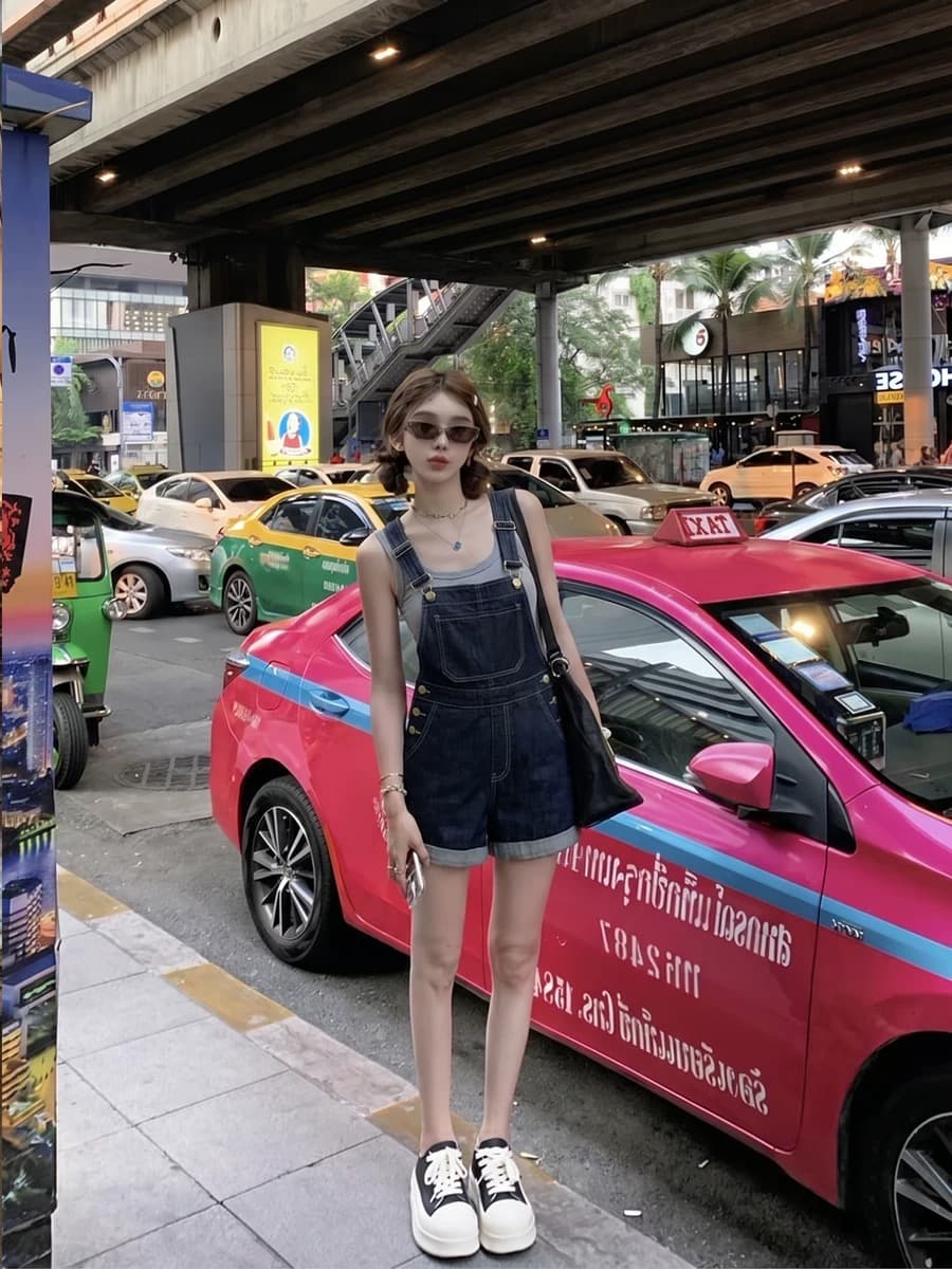 작은 키 멜빵 바지 여성 여름 얇은 스타일 2026 새로운 디자인 센스 작은 대중 루즈핏 연령 감소 학생 데님 반바지 상세 이미지 4