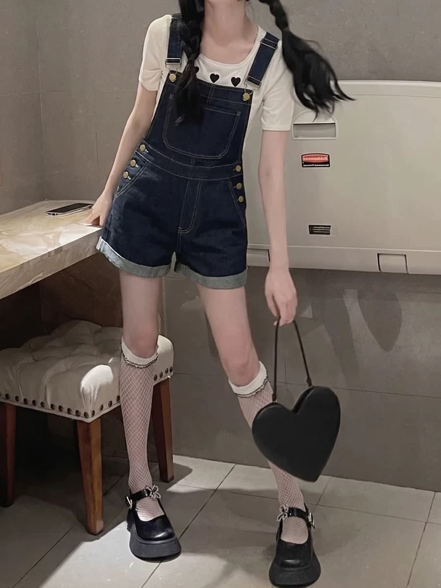 작은 키 멜빵 바지 여성 여름 얇은 스타일 2026 새로운 디자인 센스 작은 대중 루즈핏 연령 감소 학생 데님 반바지 상세 이미지 5