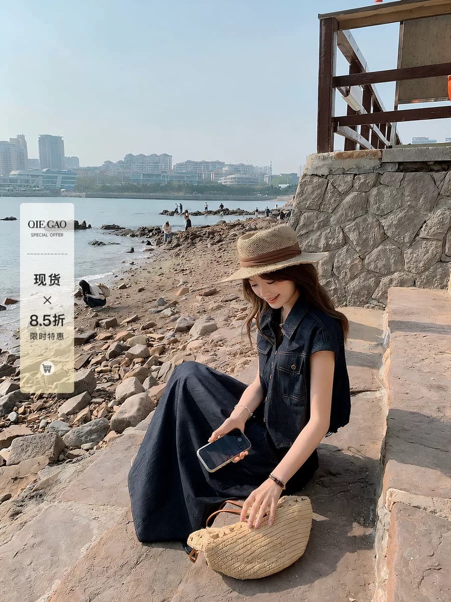 케이크를 잘라 직접 만든 작은 아이들 여름 셔츠 반 스커트 착용 가져 가라. 에이즈 환자 여성 세트 새로운 고유 한 아름다운 데님 세트 상세 이미지 1