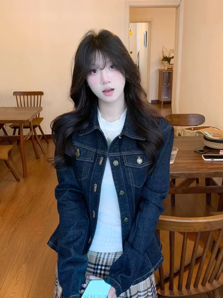 아메리칸 레트로 파란색 데님 여성 코트 2026 새로운 가을 캐주얼 폴로 칼라 작은 키 쇼트 스타일 재킷 맨위