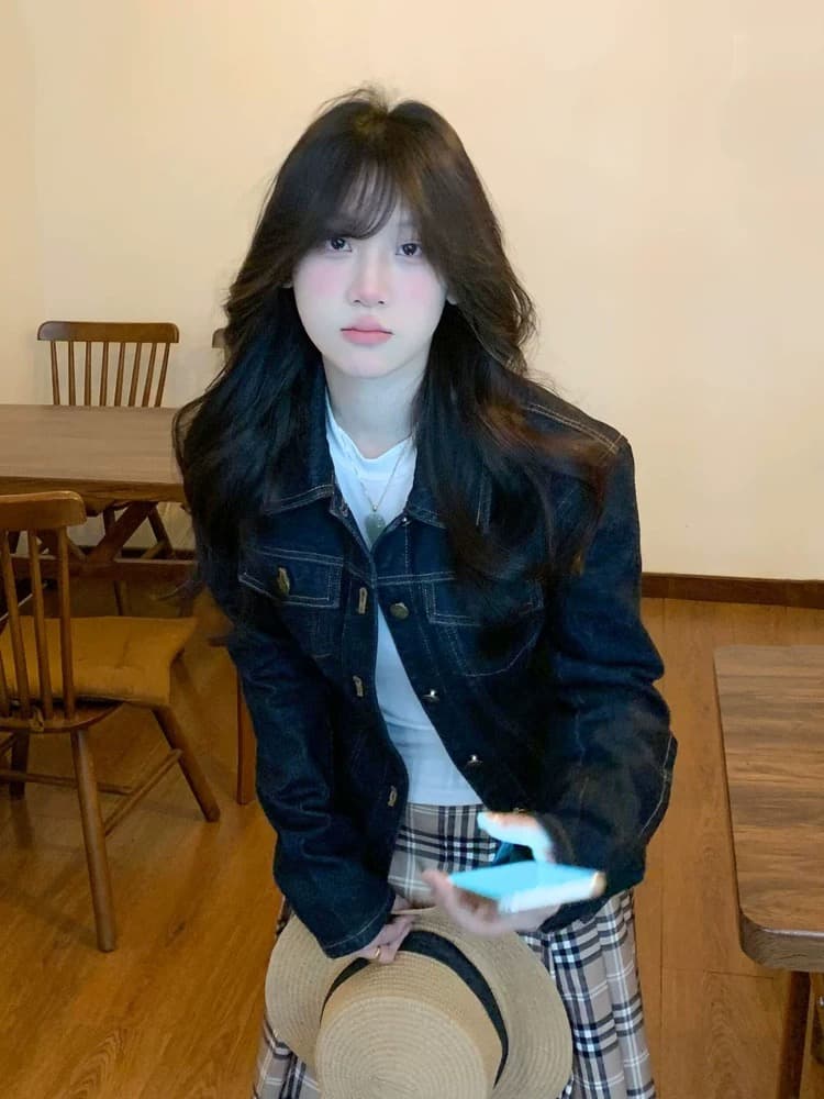 아메리칸 레트로 파란색 데님 여성 코트 2026 새로운 가을 캐주얼 폴로 칼라 작은 키 쇼트 스타일 재킷 맨위 상세 이미지 2