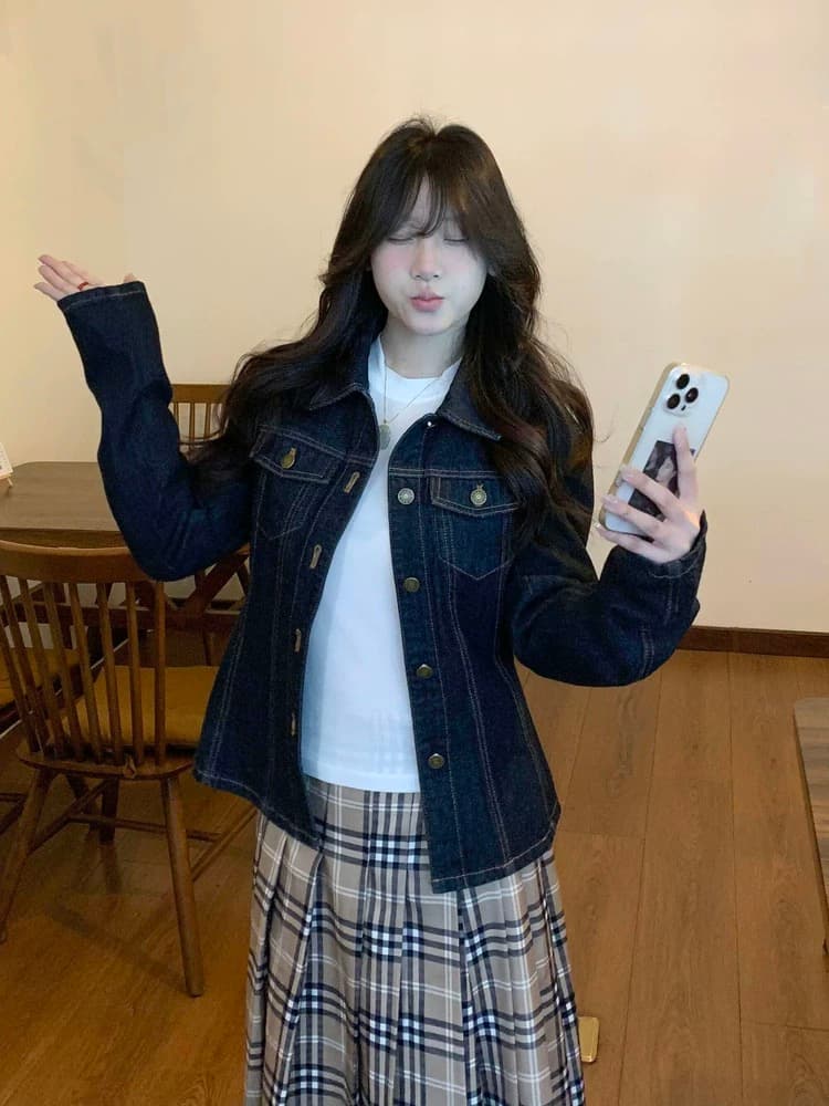 아메리칸 레트로 파란색 데님 여성 코트 2026 새로운 가을 캐주얼 폴로 칼라 작은 키 쇼트 스타일 재킷 맨위 상세 이미지 3