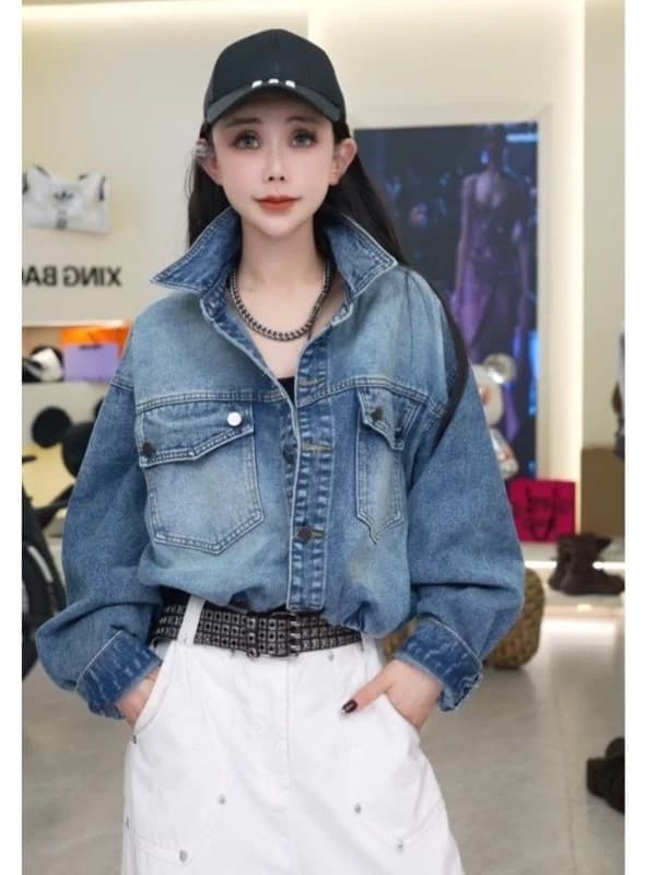 작은 대중 디자인 레트로 마 오래된 바람 긴팔 데님 재킷 2026 캐주얼 루즈핏 오토바이 바람 워크웨어 재킷 맨위 상세 이미지 4