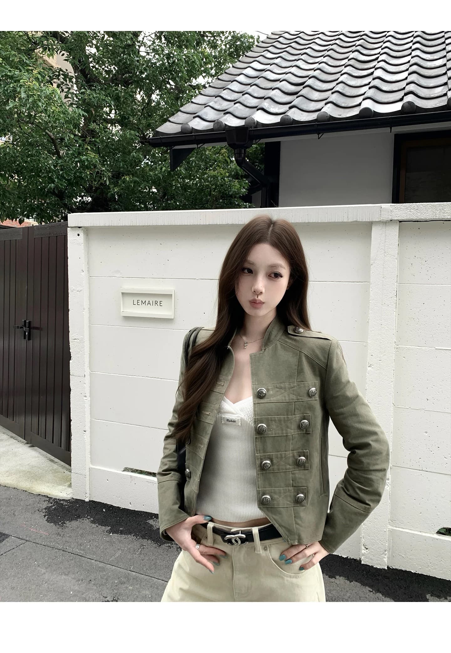 밤나무 코코아 bankelili 나폴레옹 스탠드 칼라 단추 데님 여성 코트 작은 대중 디자인 쇼트 스타일 재킷 이미지 2