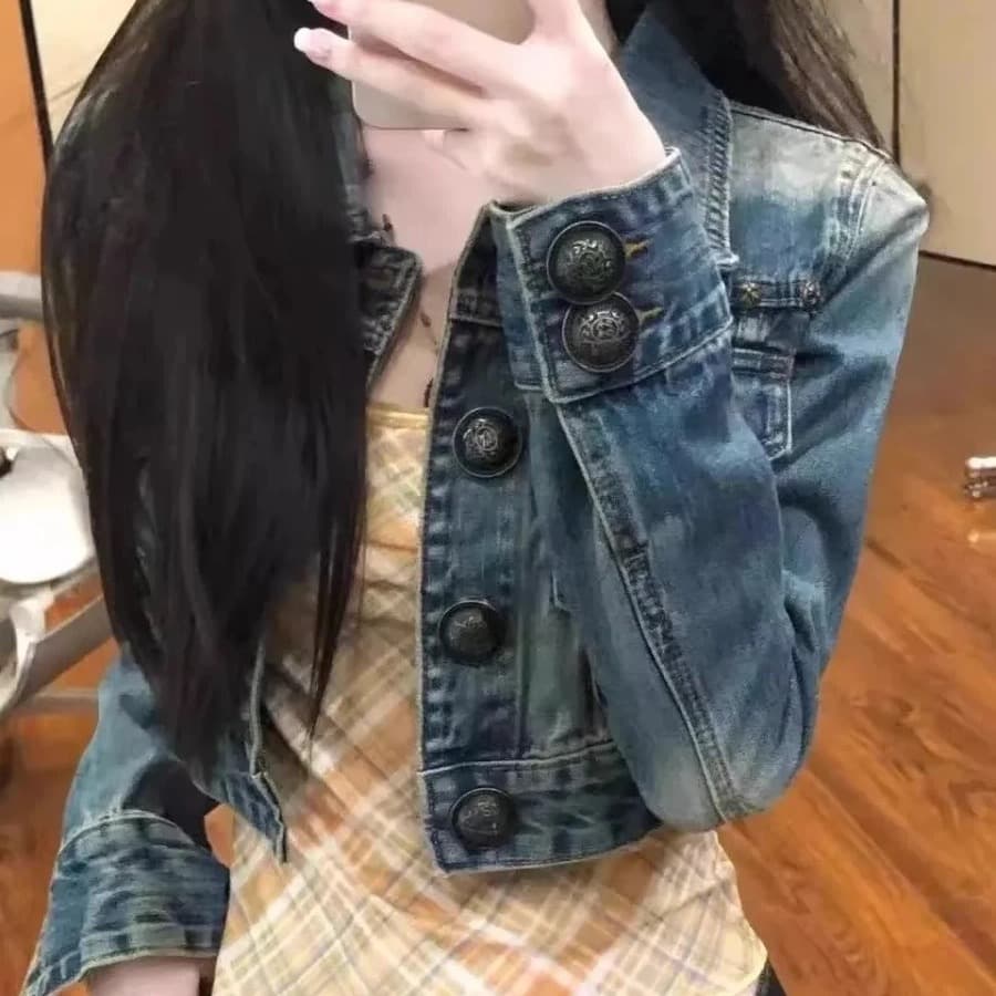 아메리칸 레트로 데님 여성 코트 가을 2026 새로운 패션 슬림해 보이는 몸매 가꾸기 작은 키 쇼트 스타일 재킷 맨위 이미지 5