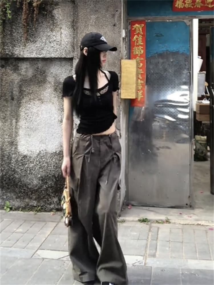 원본 원단 반팔 티셔츠 여성 26 새로운 폭발 Z아 어깨 몸매 가꾸기 검정색 쇼트 스타일 고유 한 슈퍼 잘 생긴 맨위 상세 이미지 2