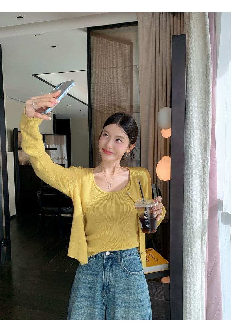 가을 새로운 2026 년 외국 가스 라운드 넥 자외선 차단 오픈 가디건 대 u 칼라 슬립 단색 다용도 쇼트 스타일 세트 여성 상세 이미지 21