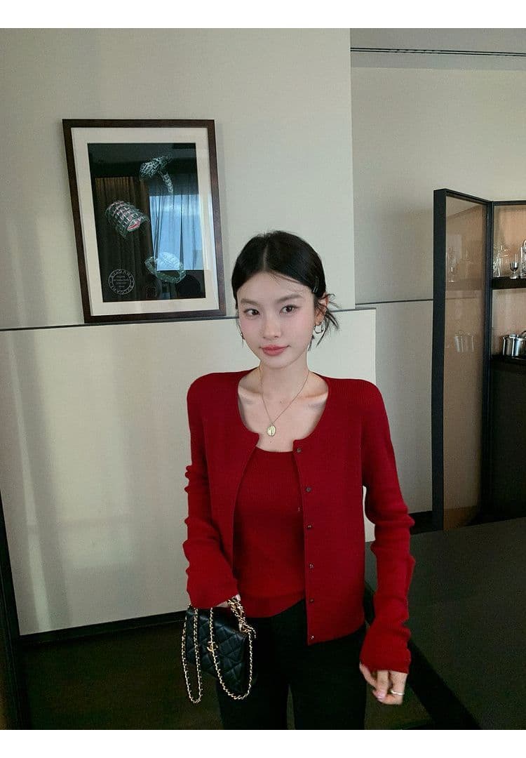 가을 새로운 2026 년 외국 가스 라운드 넥 자외선 차단 오픈 가디건 대 u 칼라 슬립 단색 다용도 쇼트 스타일 세트 여성 상세 이미지 25