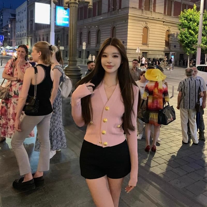 순수한 욕망 바람 V넥 긴팔 니트 오픈 가디건 여성 의류 가을 몸매 가꾸기 슬림해 보이는 기본 셔츠 품격 쇼트 스타일 다용도 맨위