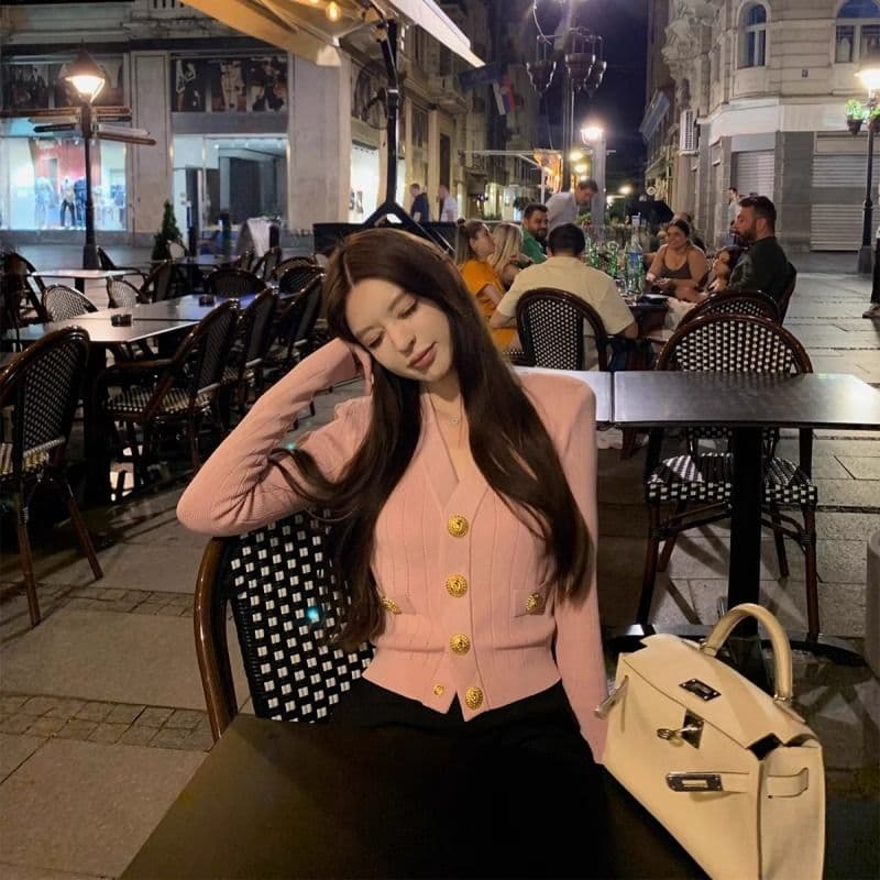 순수한 욕망 바람 V넥 긴팔 니트 오픈 가디건 여성 의류 가을 몸매 가꾸기 슬림해 보이는 기본 셔츠 품격 쇼트 스타일 다용도 맨위 이미지 5
