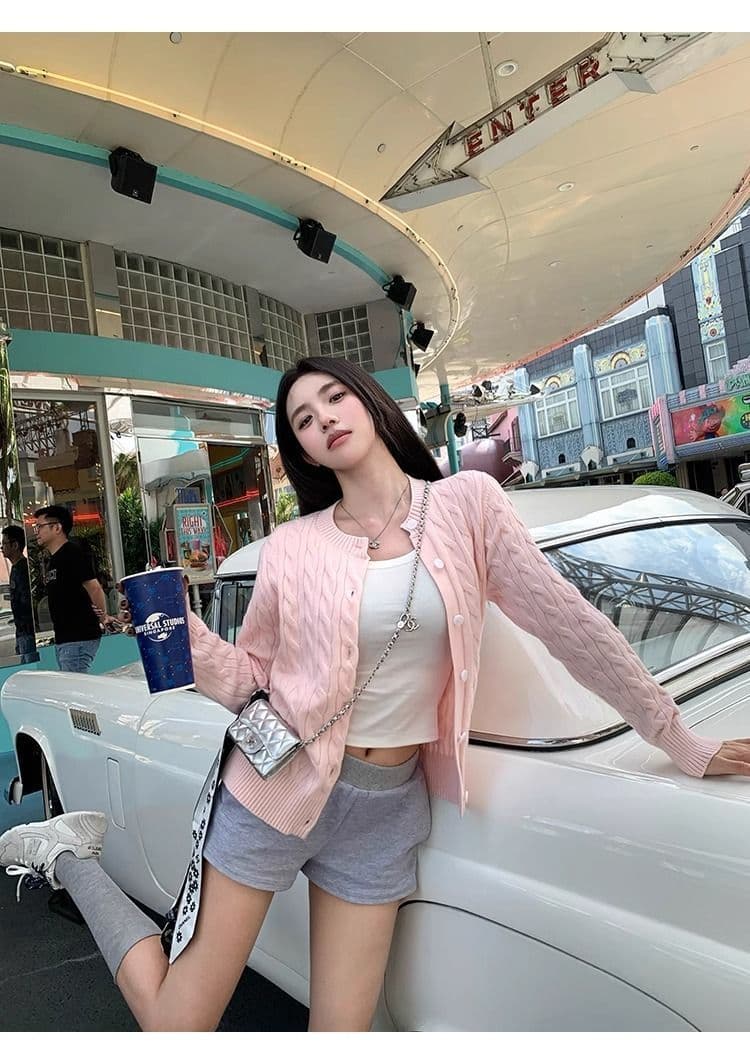 2026 년 새로운 고급 센스 작은 대중 오픈 가디건 슬림해 보이는 몸매 가꾸기 맨위 가을 패션 미니멀리즘 꽈배기 털 니트 스웨터 상세 이미지 2