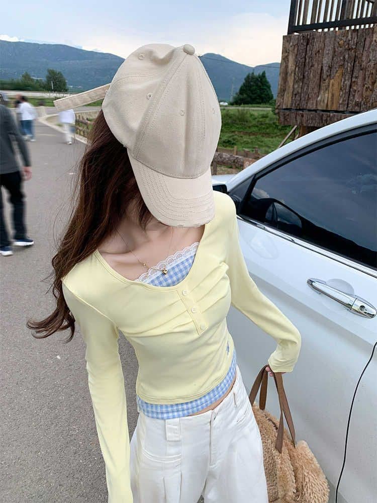 2 2 260 그램 사람들 면 모달 아메리칸 달콤한 매운맛 페이크 레이어드 디자인 센스 긴팔 긍정적 인 어깨 작은 대중 맨위 이미지 4