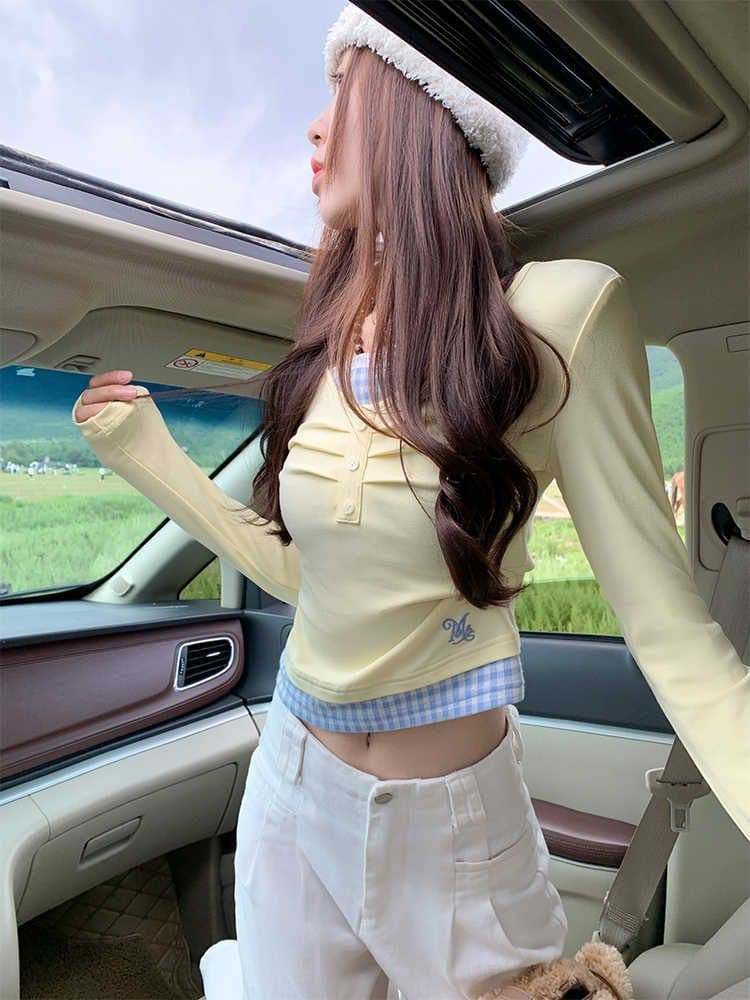 2 2 260 그램 사람들 면 모달 아메리칸 달콤한 매운맛 페이크 레이어드 디자인 센스 긴팔 긍정적 인 어깨 작은 대중 맨위 상세 이미지 2