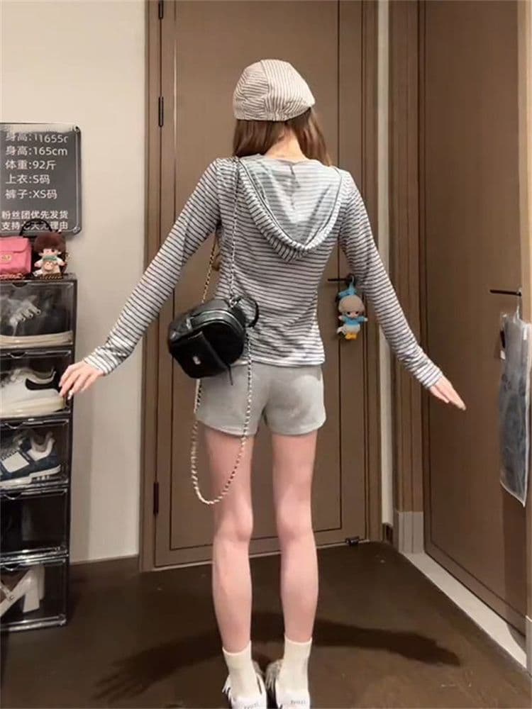 원본 눈꽃 느긋한 바람 스트라이프 지퍼 긴팔 후드 여성 여름 한 부서 미니멀리즘 슬림해 보이는 캐주얼 자외선 차단 맨위 상세 이미지 3