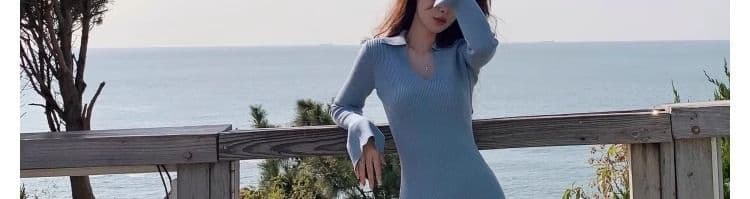 부드러운 바람 V넥 니트 여성 드레스 26 가을 긴팔 몸매 가꾸기 트임 슬림해 보이는 허리 수축 인사이드 가져 가라. 타이트 스커트 치마 상세 이미지 14