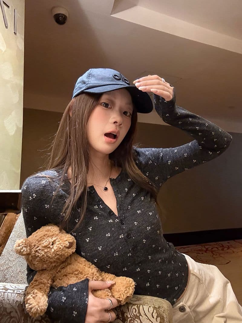 원본 원단 아메리칸 레트로 연삭 털 몸매 가꾸기 인사이드 가져 가라. 긴팔 헨리 칼라 기본 셔츠 여성 꽃무늬 니트 맨위 상세 이미지 12