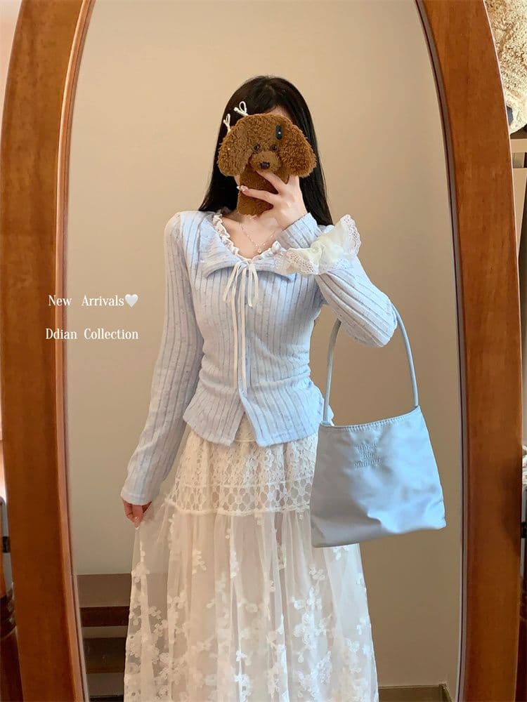 원본 원단 한 부서 레이스 측면 페이크 레이어드 긴팔 티셔츠 여성 가을 겨울 bm 바람 구덩이 기사 기본 셔츠 긍정적 인 어깨 의류 이미지 2