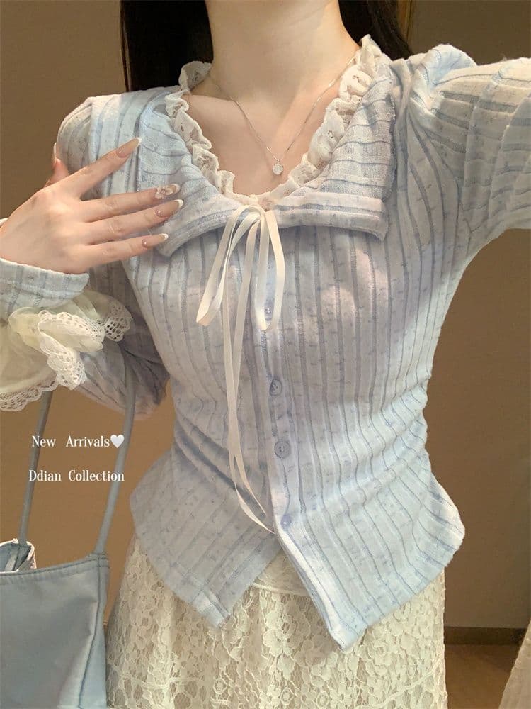 원본 원단 한 부서 레이스 측면 페이크 레이어드 긴팔 티셔츠 여성 가을 겨울 bm 바람 구덩이 기사 기본 셔츠 긍정적 인 어깨 의류 상세 이미지 4