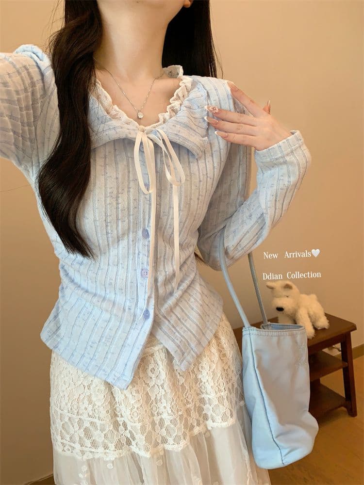 원본 원단 한 부서 레이스 측면 페이크 레이어드 긴팔 티셔츠 여성 가을 겨울 bm 바람 구덩이 기사 기본 셔츠 긍정적 인 어깨 의류 상세 이미지 5