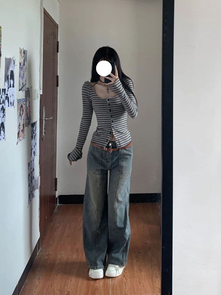 De 플러시 원단 흔들어서 톤 주간 고양이 품질 긴팔 티셔츠 가을 인사이드 가져 가라. 기본 셔츠 허리 수축 몸매 가꾸기 쇼트 스타일 맨위 이미지 4