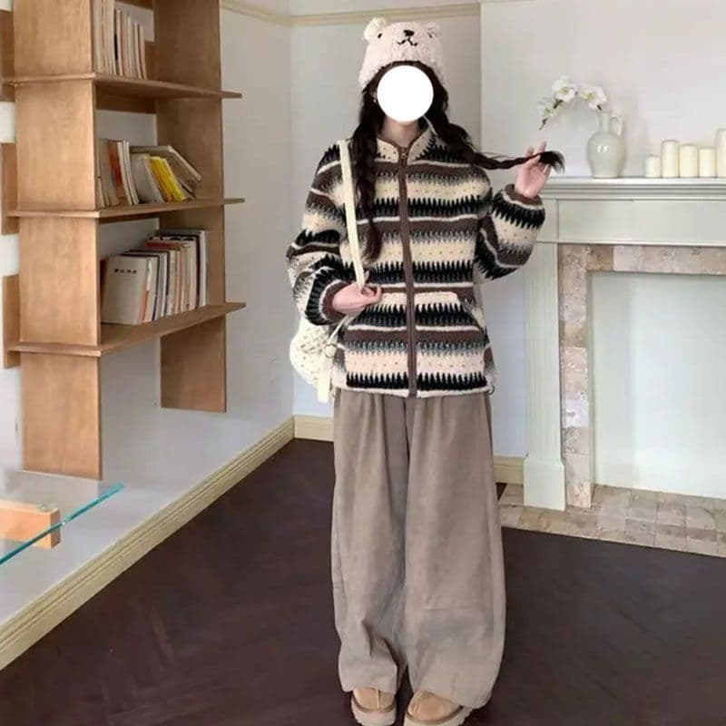 털이 있는 코듀로이 폭발 레트로 느긋한 바람 야마모토 바지 구덩이 기사 펌프 Pleat 루즈핏 캐주얼 바지 이미지 4