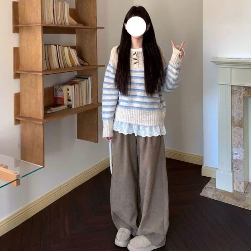 털이 있는 코듀로이 폭발 레트로 느긋한 바람 야마모토 바지 구덩이 기사 펌프 Pleat 루즈핏 캐주얼 바지 이미지 3