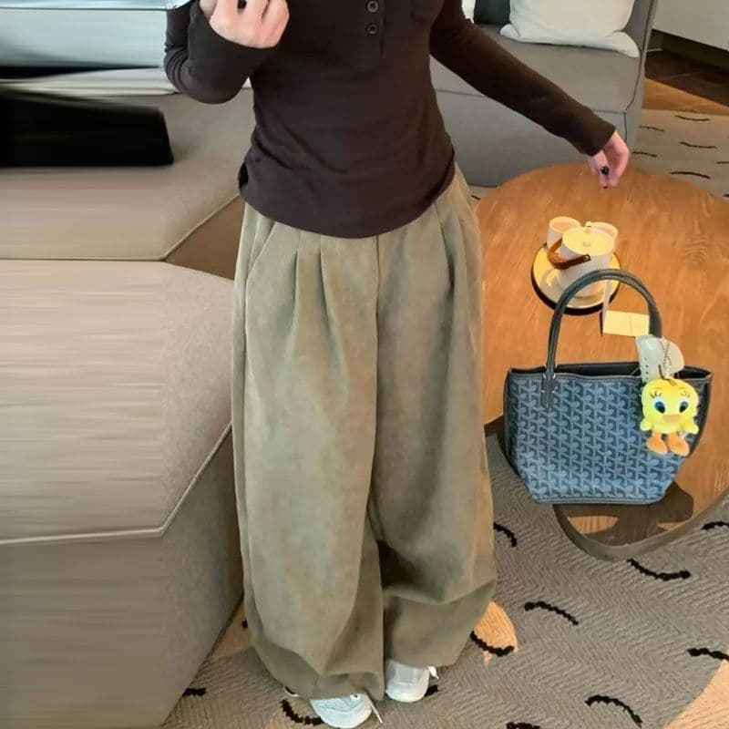 털이 있는 코듀로이 폭발 레트로 느긋한 바람 야마모토 바지 구덩이 기사 펌프 Pleat 루즈핏 캐주얼 바지 상세 이미지 3