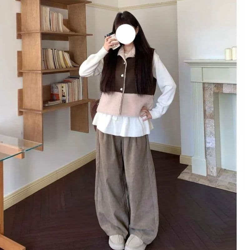 털이 있는 코듀로이 폭발 레트로 느긋한 바람 야마모토 바지 구덩이 기사 펌프 Pleat 루즈핏 캐주얼 바지 상세 이미지 7