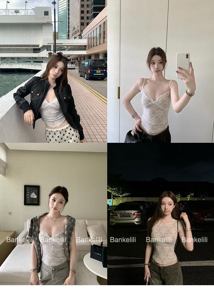 원본 레이스 플러스 물 속에서 부드러운 향기로운 lace 산소 아름다움 순수한 욕망 바람 레이스 티셔츠 캐미솔 상세 이미지 2