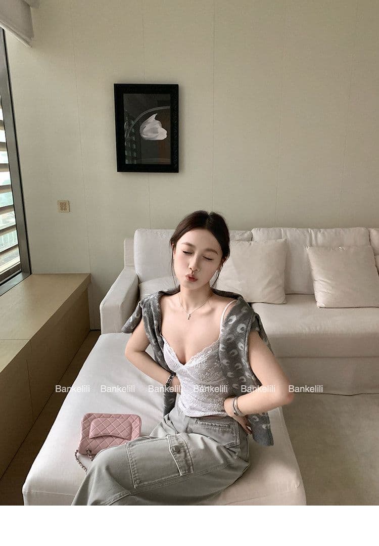 원본 레이스 플러스 물 속에서 부드러운 향기로운 lace 산소 아름다움 순수한 욕망 바람 레이스 티셔츠 캐미솔 상세 이미지 29