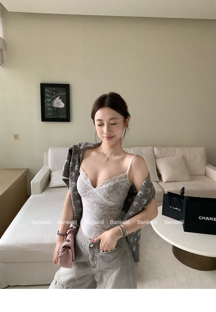 원본 레이스 플러스 물 속에서 부드러운 향기로운 lace 산소 아름다움 순수한 욕망 바람 레이스 티셔츠 캐미솔 상세 이미지 31