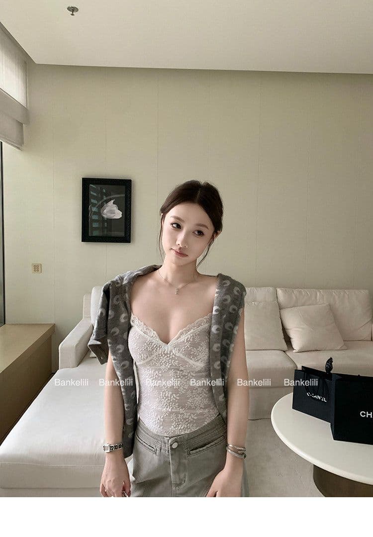 원본 레이스 플러스 물 속에서 부드러운 향기로운 lace 산소 아름다움 순수한 욕망 바람 레이스 티셔츠 캐미솔 상세 이미지 61