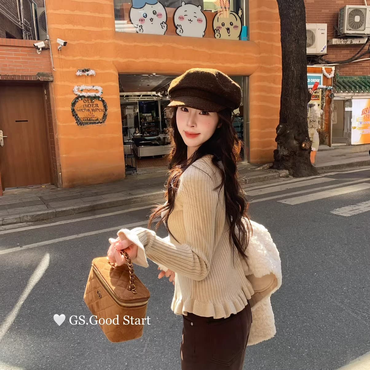 닫힌 눈 입력 완전히 달콤한 자매 벤 자매 2026 년 봄 새로운 달콤함 연령 감소 프릴 슬림해 보이는 니트 작은 셔츠 이미지 5