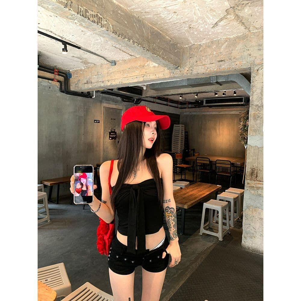 사람들 면 나비 넥타이 튜브탑 조끼 여성 여름 순수한 욕망 바람 포장 가슴 안쪽 가져 가라. 빨간색 달콤한 핫걸 맨위 이미지 2