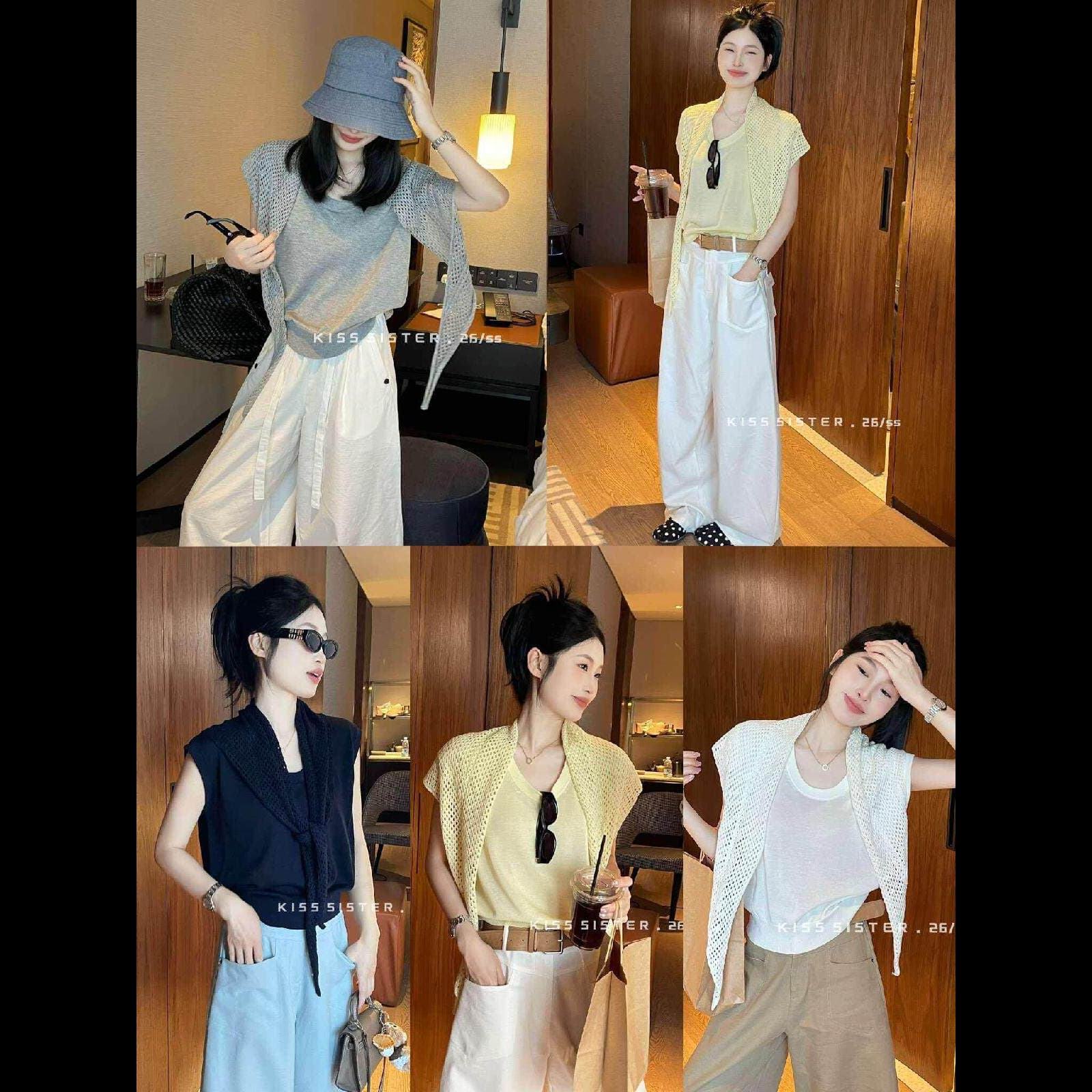 kiss sister2026 년 봄 여름 새로운 라운드 넥 Feifei 소매 루즈핏 니트 스웨터 경기 숄 이미지 5