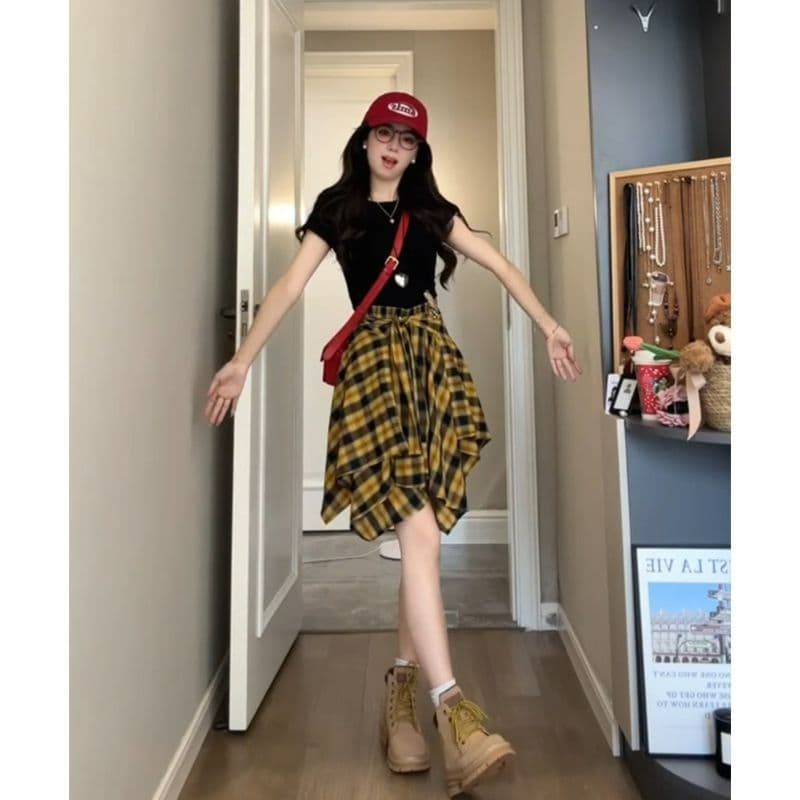 여름 도파민 착용 가져 가라. 전체 집합 패션 한 부서 느긋한 바람 고유 한 아름다운 품격 투피스 슈트 치마 이미지 3