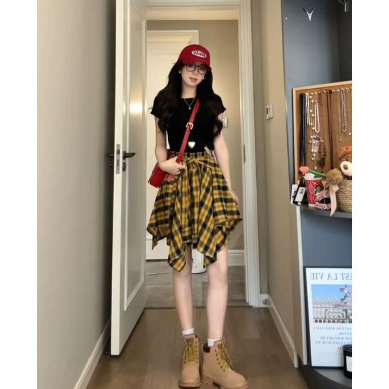 여름 도파민 착용 가져 가라. 전체 집합 패션 한 부서 느긋한 바람 고유 한 아름다운 품격 투피스 슈트 치마 상세 이미지 4