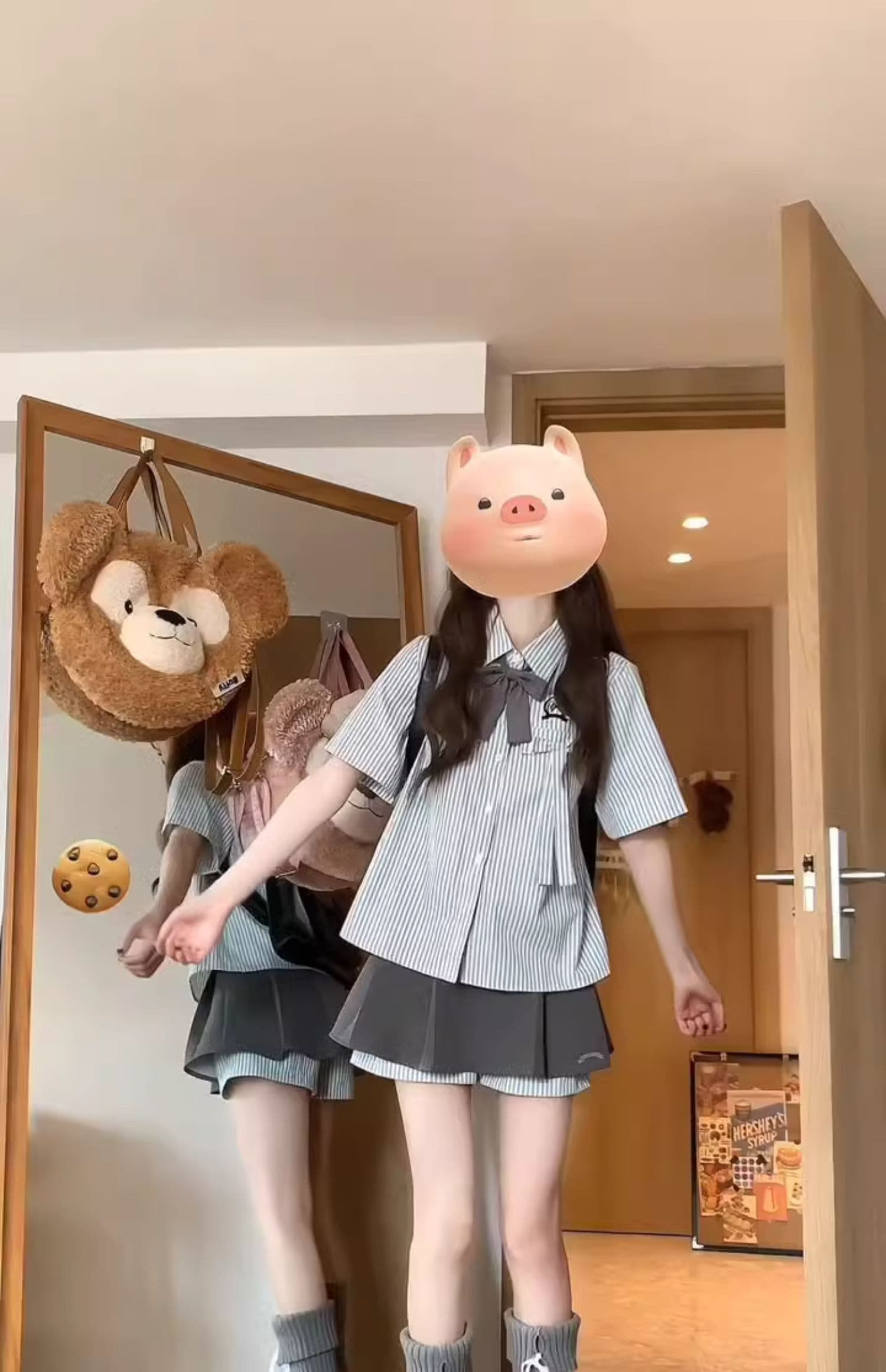 여름 새로운 패션 작은 키 착용 가져 가라. 스트라이프 반팔 셔츠 플리츠 미니 스커트 연령 감소 학원 스타일 투피스 슈트 상세 이미지 3