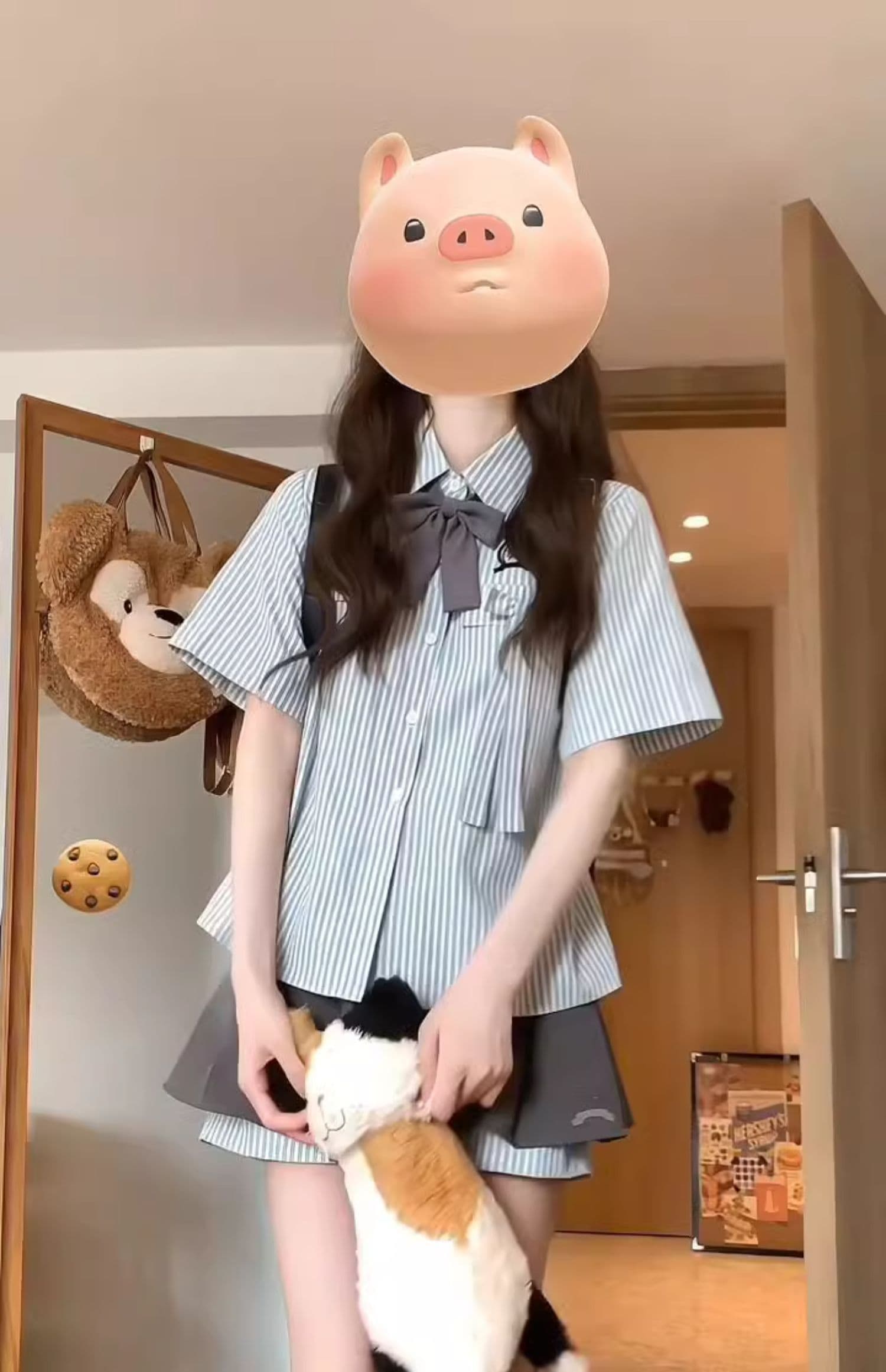여름 새로운 패션 작은 키 착용 가져 가라. 스트라이프 반팔 셔츠 플리츠 미니 스커트 연령 감소 학원 스타일 투피스 슈트 상세 이미지 9