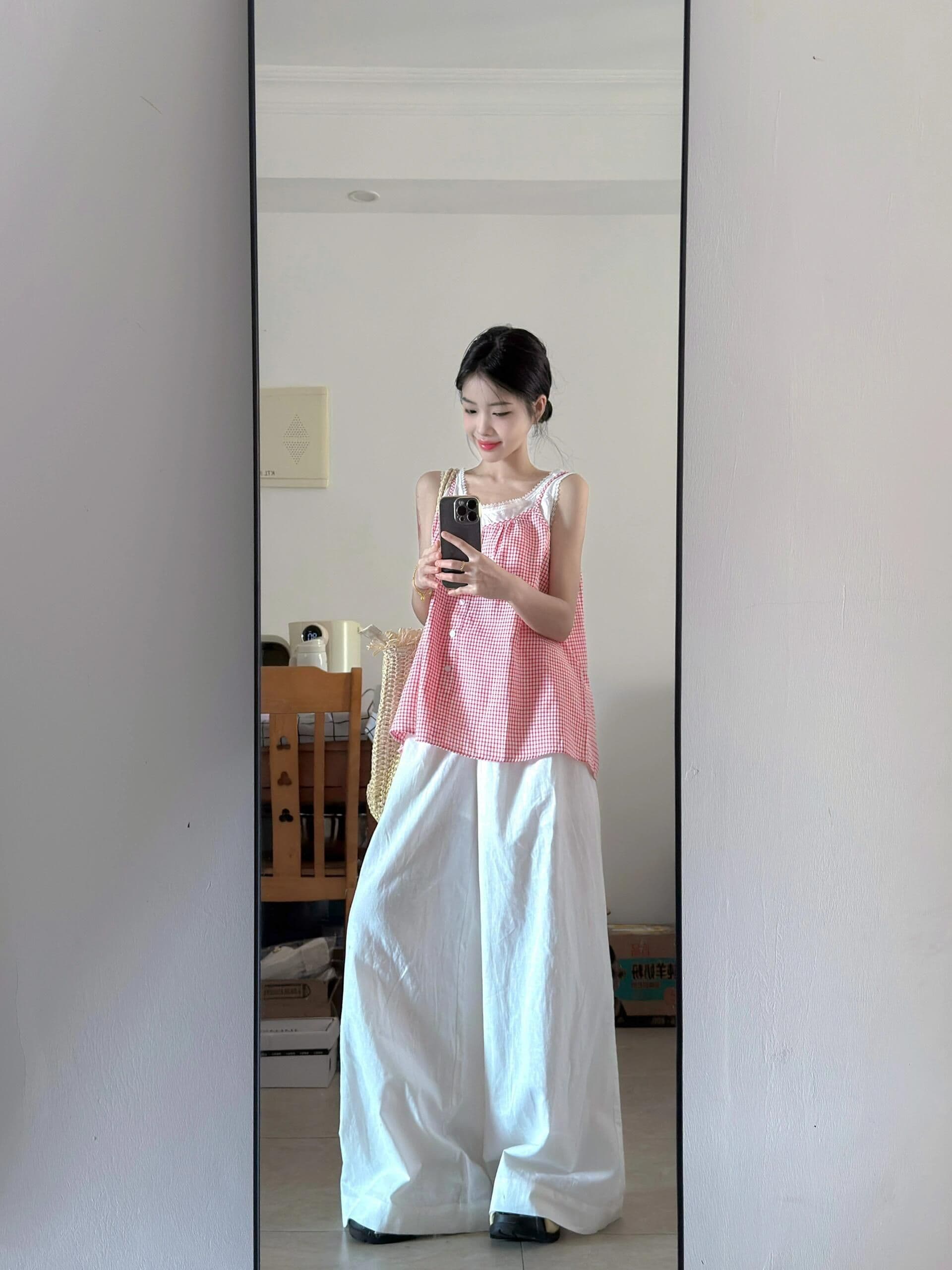chic 한 부서 착용 가져 가라. 전체 집합 캐미솔 여름 드레스 고유 한 슈퍼 잘 생긴 고급 화이트 와이드 레그 팬츠 세트 상세 이미지 3