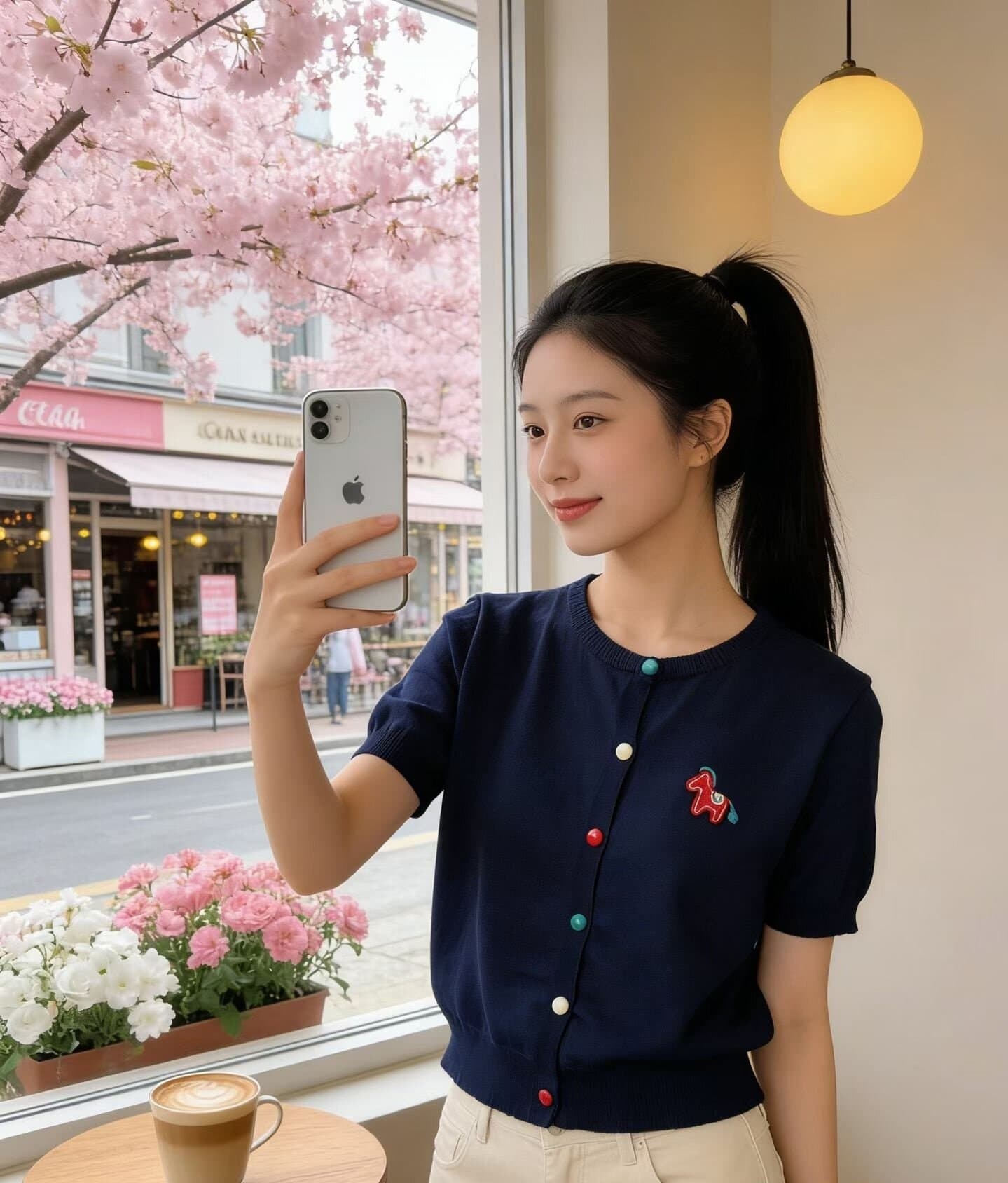 2026 년 여름 한 부서 부드러운 바람 马仔 자수 색상 버클 반팔 오픈 가디건 상세 이미지 5