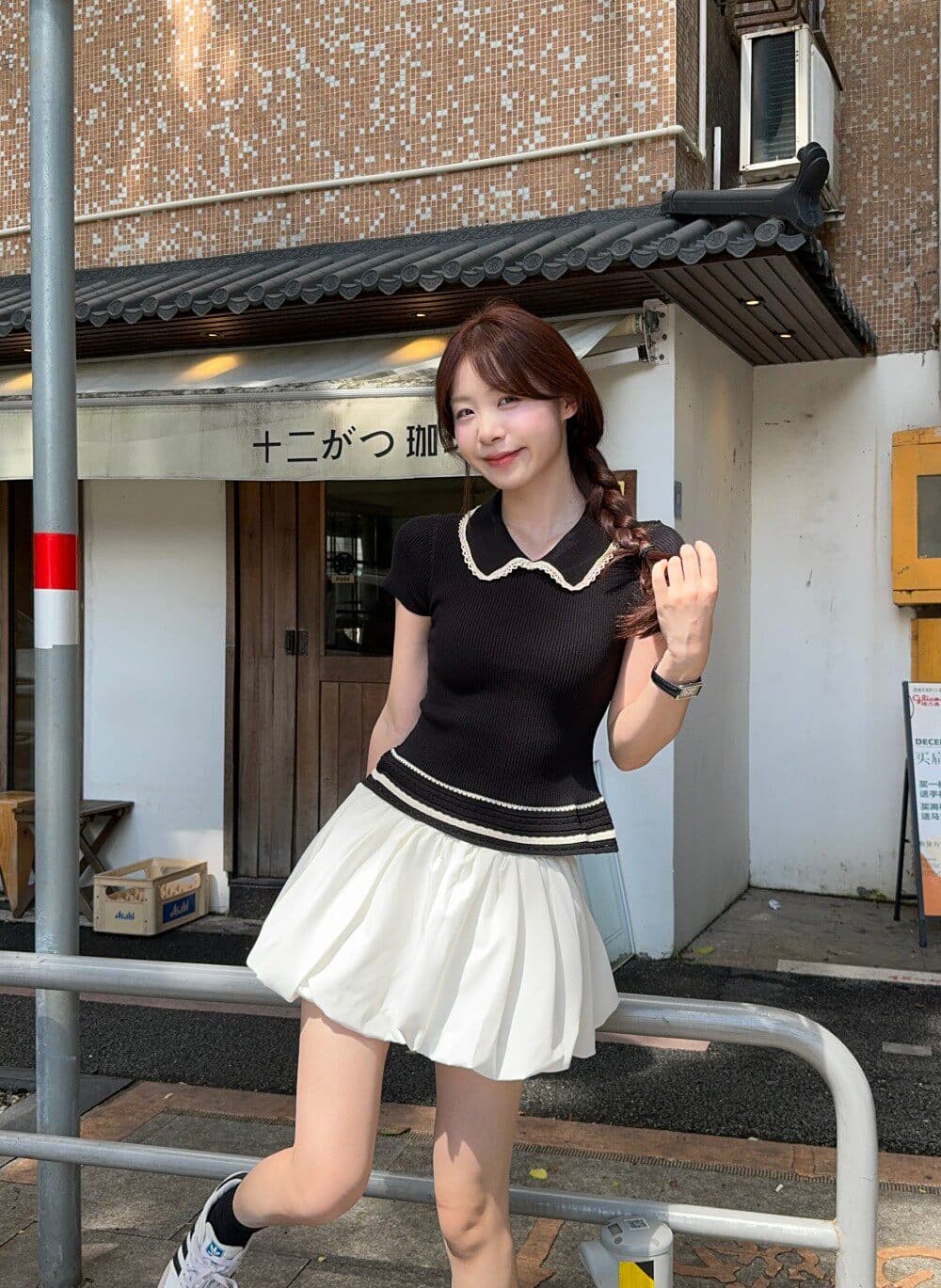 2026 년 여름 새로운 다용도 외국 가스 패션 작은 샤넬 스타일 베이비 칼라 배색 니트 반팔 상세 이미지 16