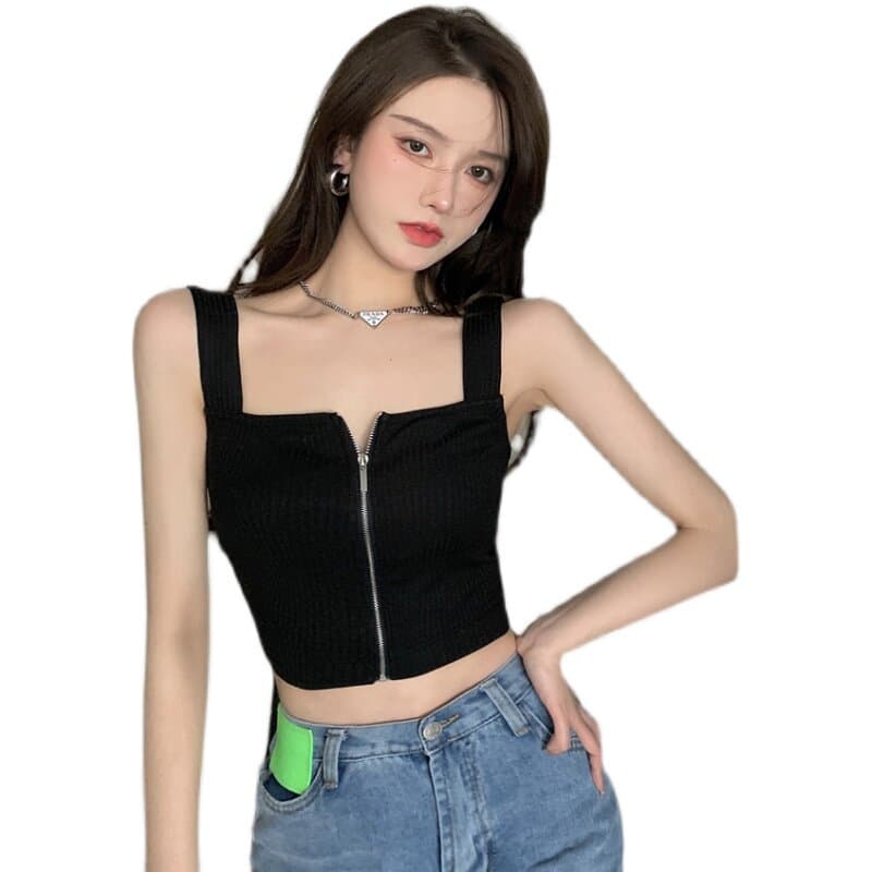 화이트 캐미솔 봄 여름 인사이드 가져 가라. 지퍼 쇼트 스타일 프랑스식 튜브탑 디자인 센스 작은 대중 외출용 Chic 맨위 이미지 5
