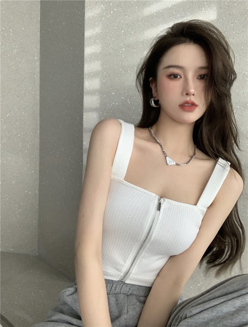 화이트 캐미솔 봄 여름 인사이드 가져 가라. 지퍼 쇼트 스타일 프랑스식 튜브탑 디자인 센스 작은 대중 외출용 Chic 맨위 상세 이미지 2
