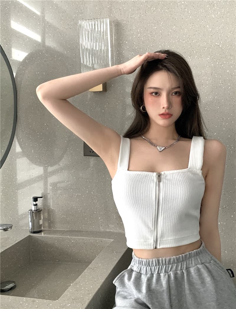 화이트 캐미솔 봄 여름 인사이드 가져 가라. 지퍼 쇼트 스타일 프랑스식 튜브탑 디자인 센스 작은 대중 외출용 Chic 맨위 상세 이미지 4